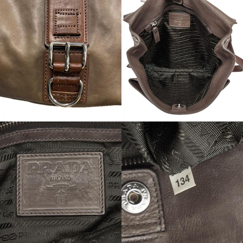 Prada Logo Crossbody Shoulder Bag Brown Leather