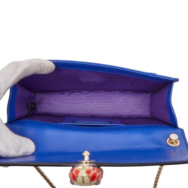 Bvlgari Serpenti Forever Crossbody Chain Shoulder Bag Blue Leather