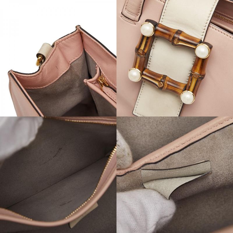 Gucci Bamboo Pearl 2-Way Shoulder Bag Pink Ivory Leather