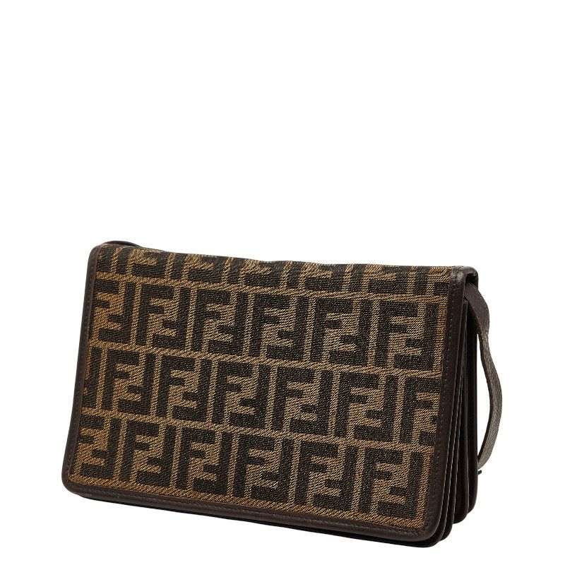 Fendi Zucca Brown Canvas Leather Shoulder Bag