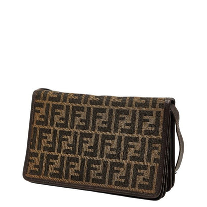 Fendi Zucca Brown Canvas Leather Shoulder Bag