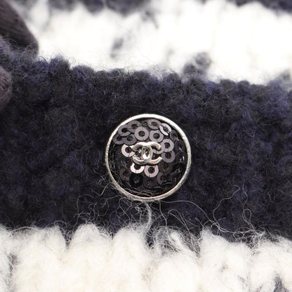 Chanel Knit Top CC Logo Button Cashmere Wool Navy White