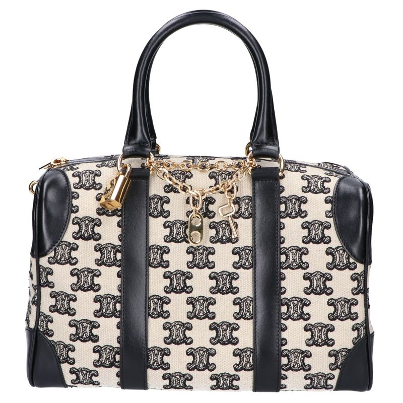 Celine Canvas Leather Triomphe Small 2-Way Boston Bag ) Black