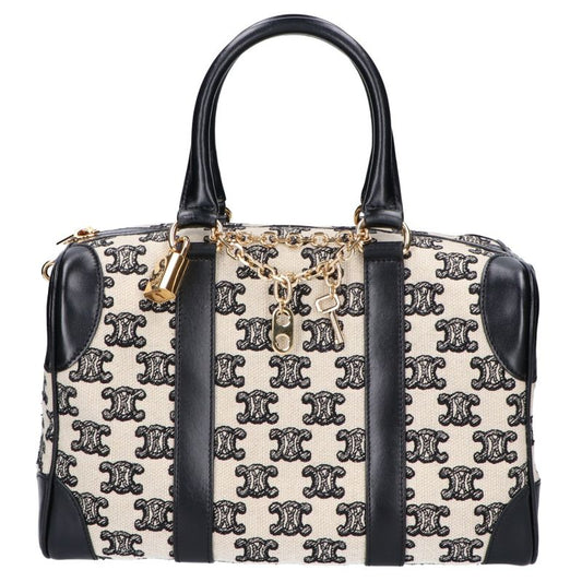 Celine Canvas Leather Triomphe Small 2-Way Boston Bag ) Black