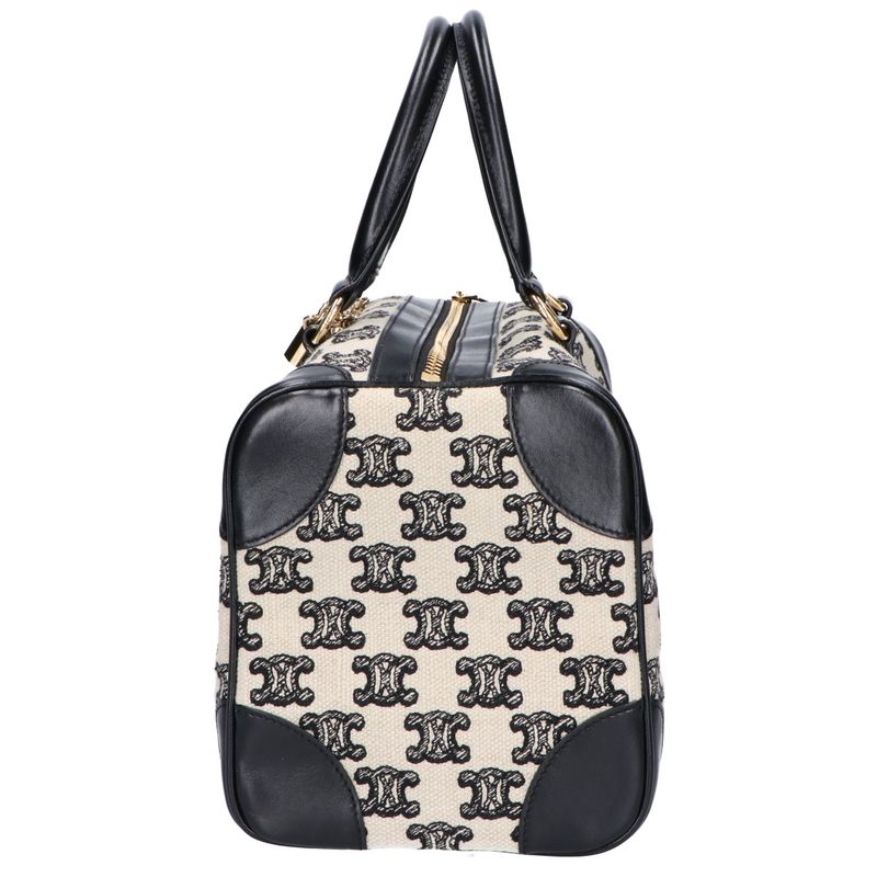 Celine Canvas Leather Triomphe Small 2-Way Boston Bag ) Black