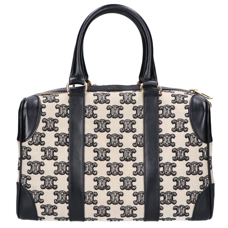 Celine Canvas Leather Triomphe Small 2-Way Boston Bag ) Black