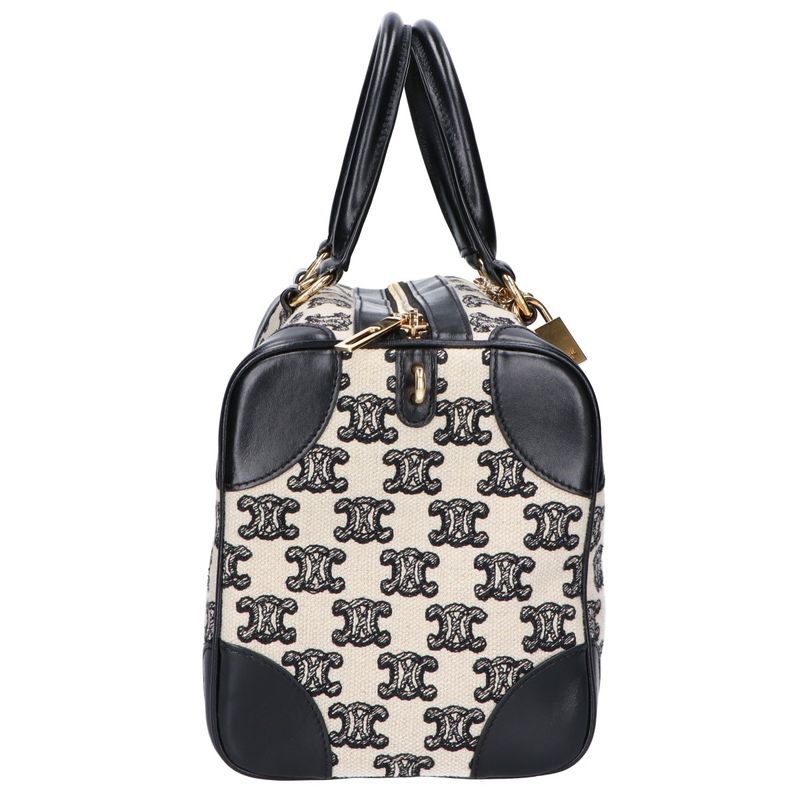 Celine Canvas Leather Triomphe Small 2-Way Boston Bag ) Black