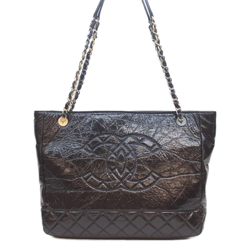 Chanel Black Shiny Aged Calfskin Tote ) Black