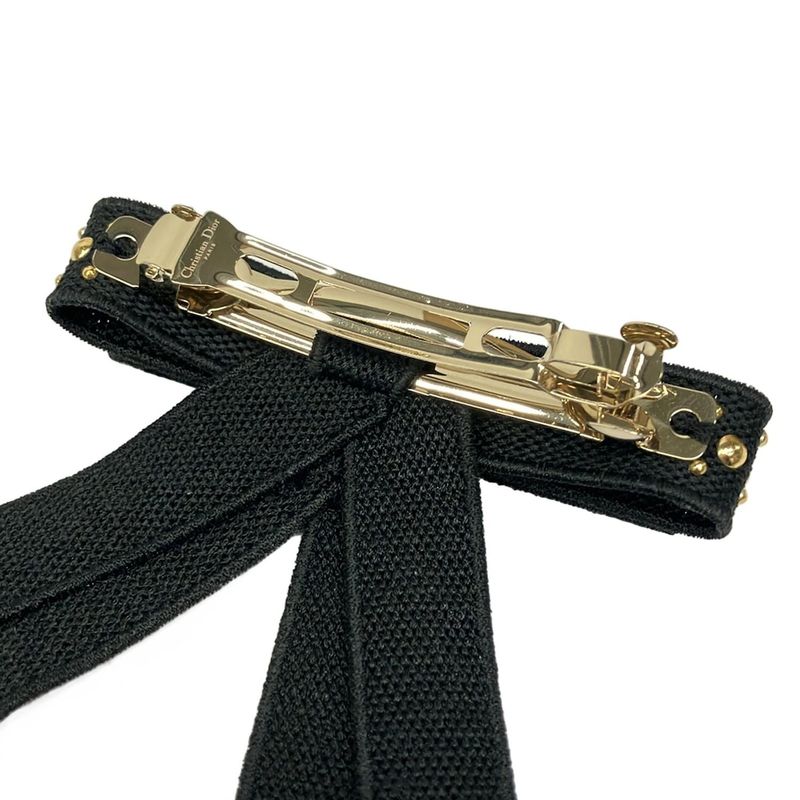 Dior Barrette Twist Black Gold Ribbon Studs Miss Shoulder Bag Black X