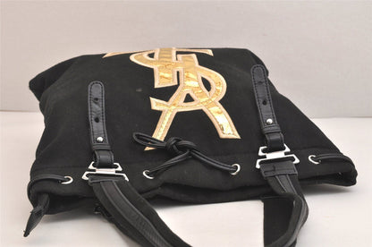Saint Laurent Shoulder Tote Bag Canvas Leather Black — view 6