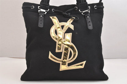 Saint Laurent Shoulder Tote Bag Canvas Leather Black — view 2