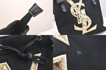 Saint Laurent Shoulder Tote Bag Canvas Leather Black — view 8