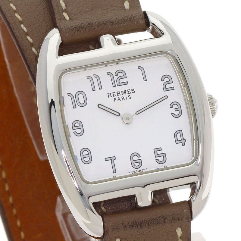 Hermes Cape Cod Double Tour Etoupe Watch SS Leather