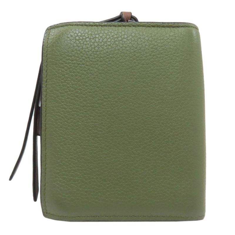 Loewe Vertical Bifold Wallet Leather Green X Brown Green