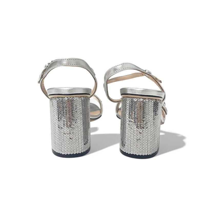 Gucci Sandals Shoes Leather Silver GG Marmont Sequin Strap