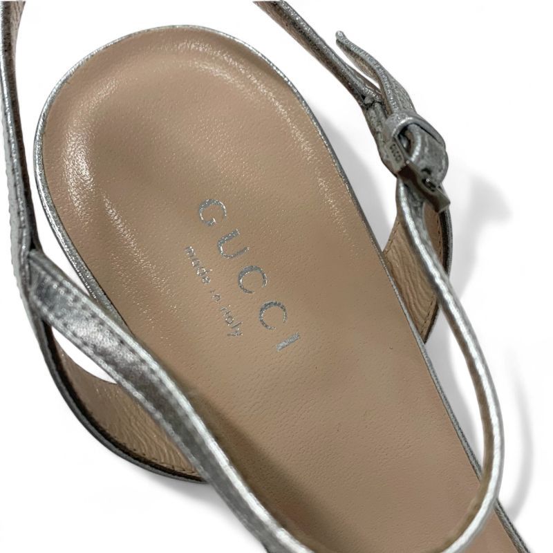 Gucci Sandals Shoes Leather Silver GG Marmont Sequin Strap