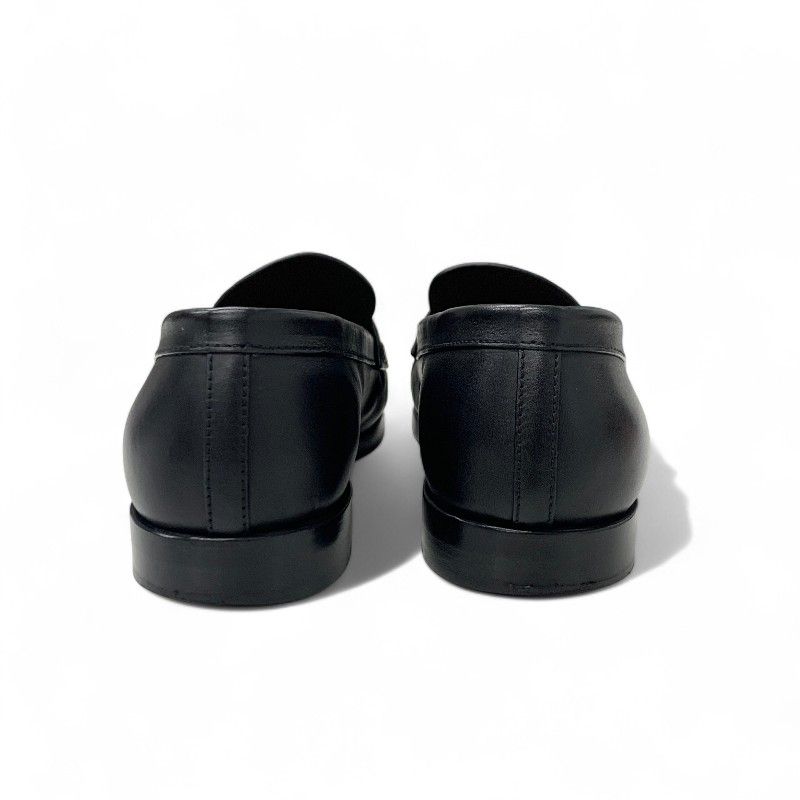 Chanel Loafers Shoes Leather Black Gold CC Logo Clover Coin Motif Flat