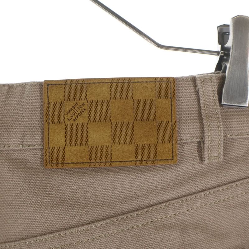 Louis Vuitton Logo Stitch Work Denim Pants Beige Lpj