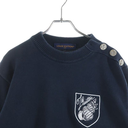 Louis Vuitton Embroidered Cotton Blend Creneck Knit Logo Crew Flat