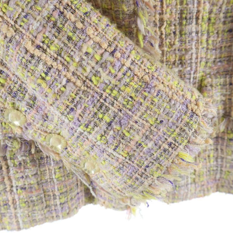 Chanel CC Logo Button Cotton Tweed Jacket Pink Yellow