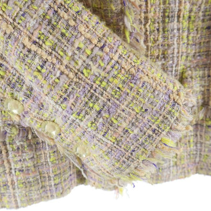 Chanel CC Logo Button Cotton Tweed Jacket Pink Yellow