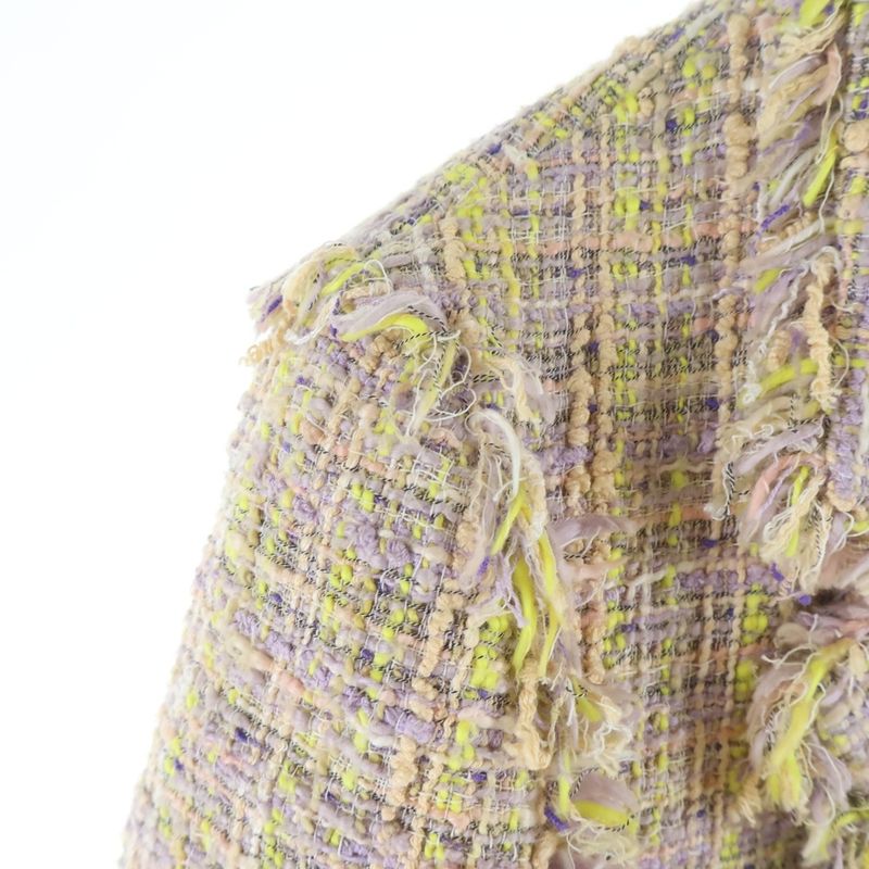 Chanel CC Logo Button Cotton Tweed Jacket Pink Yellow