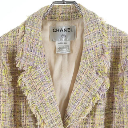 Chanel CC Logo Button Cotton Tweed Jacket Pink Yellow