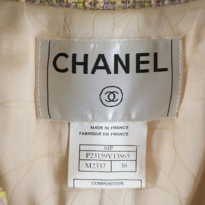Chanel CC Logo Button Cotton Tweed Jacket Pink Yellow