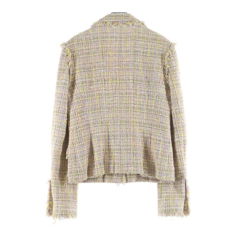 Chanel CC Logo Button Cotton Tweed Jacket Pink Yellow