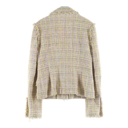 Chanel CC Logo Button Cotton Tweed Jacket Pink Yellow