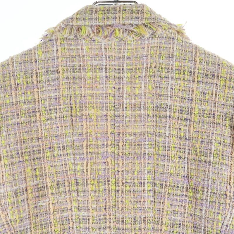 Chanel CC Logo Button Cotton Tweed Jacket Pink Yellow