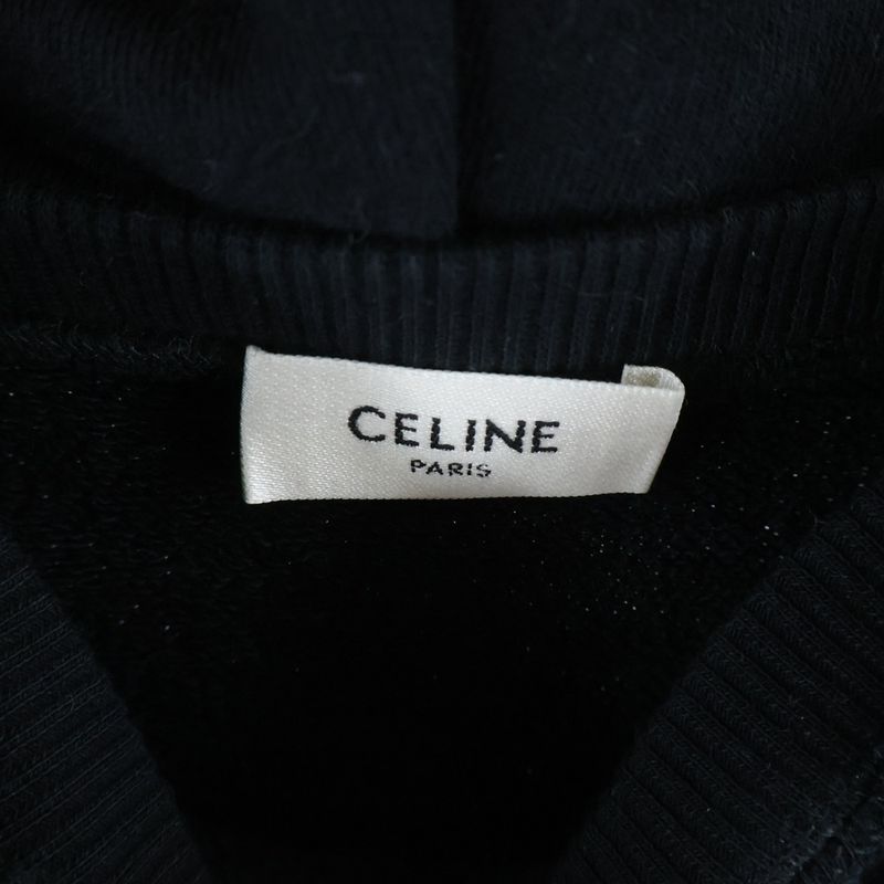 Celine Front Logo Print Sweatshirt Pullover Hoodie Black Sweater