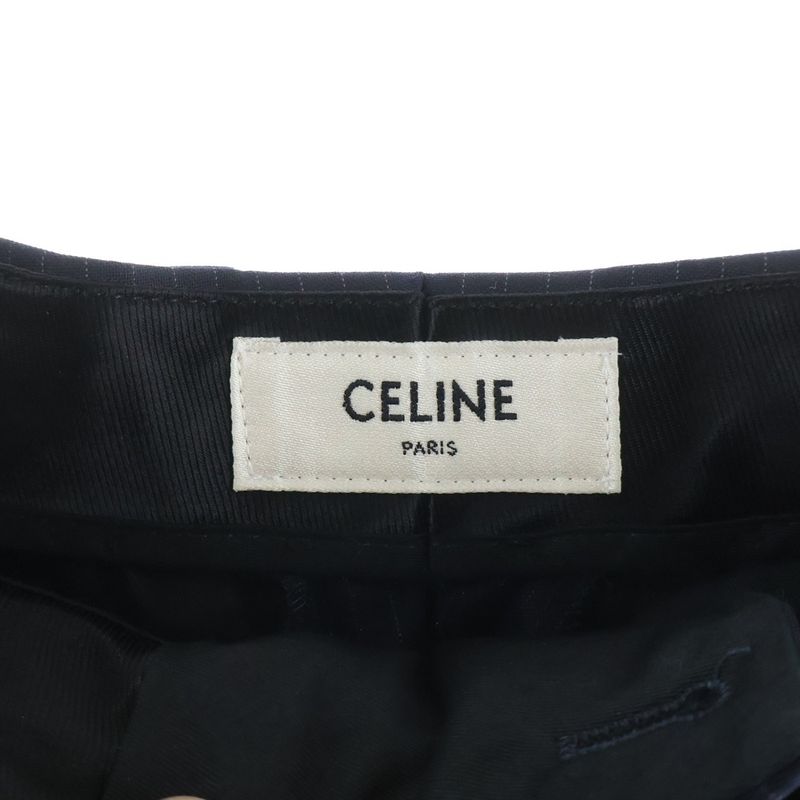 Celine Multi Pocket Zip Up Striped Pattern Slack Pants Navy