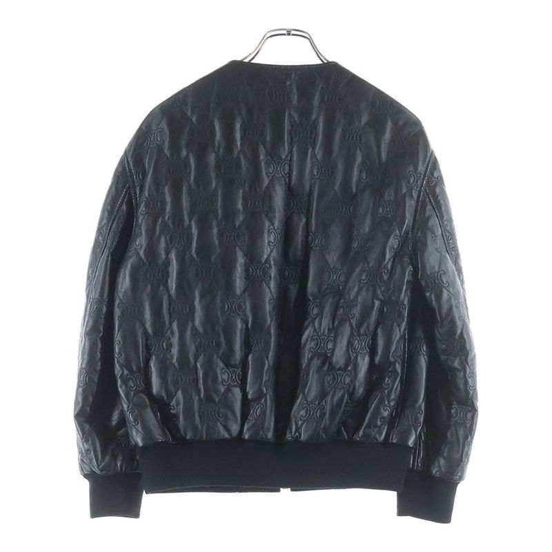 Celine Triomphe Leather Bomber Jacket Zip Up