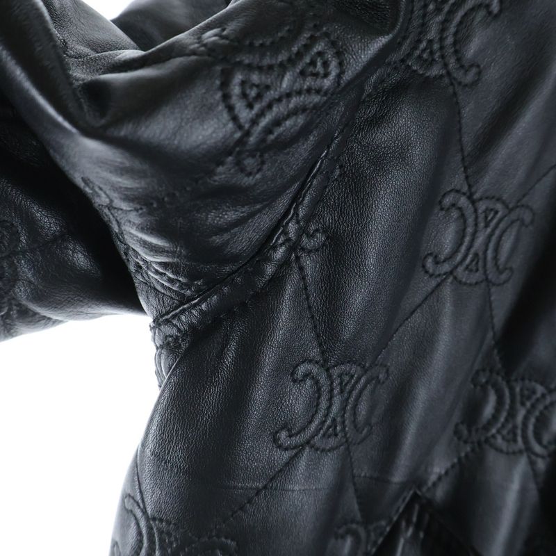 Celine Triomphe Leather Bomber Jacket Zip Up