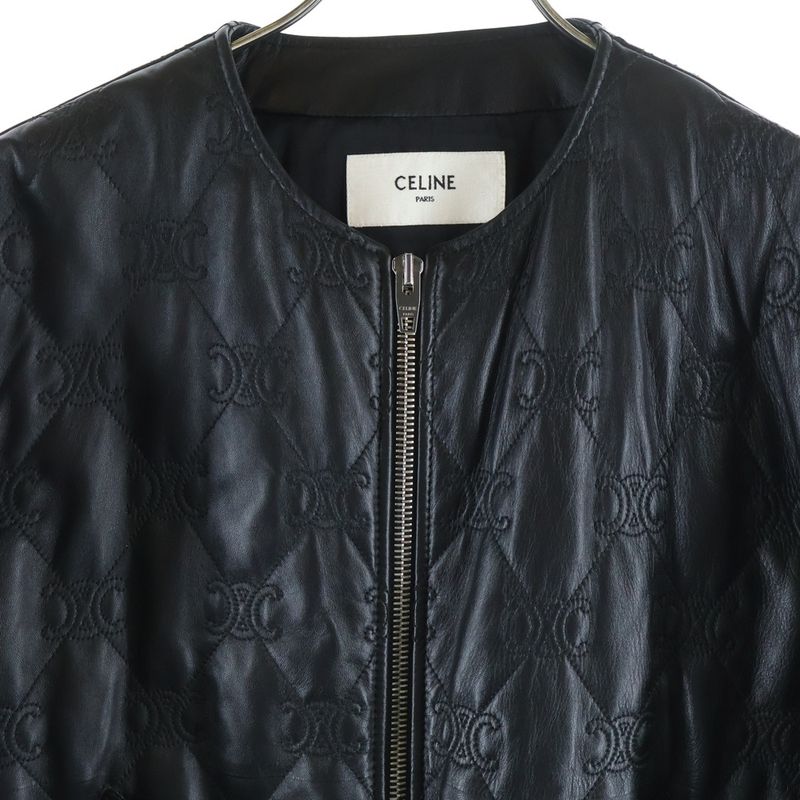Celine Triomphe Leather Bomber Jacket Zip Up