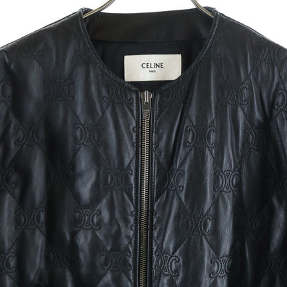 Celine Triomphe Leather Bomber Jacket Zip Up