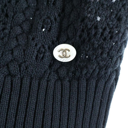 Chanel Mini Plate CC Logo Crochet Short Sleeve Knit Sweater Black