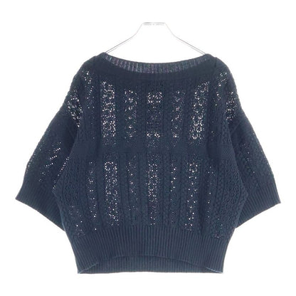 Chanel Mini Plate CC Logo Crochet Short Sleeve Knit Sweater Black