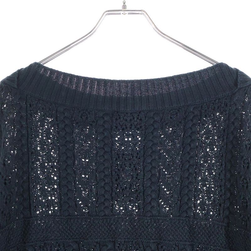 Chanel Mini Plate CC Logo Crochet Short Sleeve Knit Sweater Black