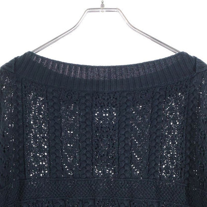 Chanel Mini Plate CC Logo Crochet Short Sleeve Knit Sweater Black