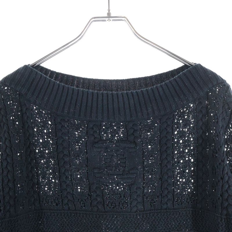 Chanel Mini Plate CC Logo Crochet Short Sleeve Knit Sweater Black