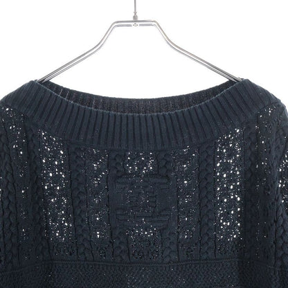 Chanel Mini Plate CC Logo Crochet Short Sleeve Knit Sweater Black