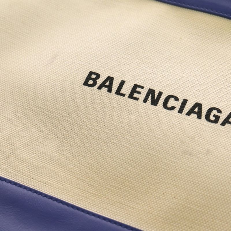 Balenciaga Navy Clip M Canvas Fabric Clutch White Navy