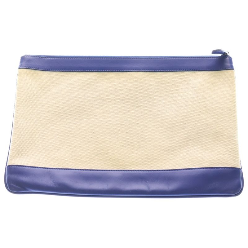 Balenciaga Navy Clip M Canvas Fabric Clutch White Navy