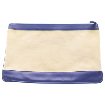 Balenciaga Navy Clip M Canvas Fabric Clutch White Navy
