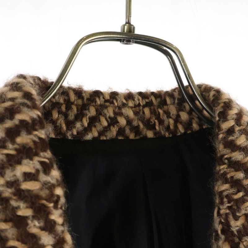 Celine Double Pocket Peak Lapel Herringbone Long Coat Brown