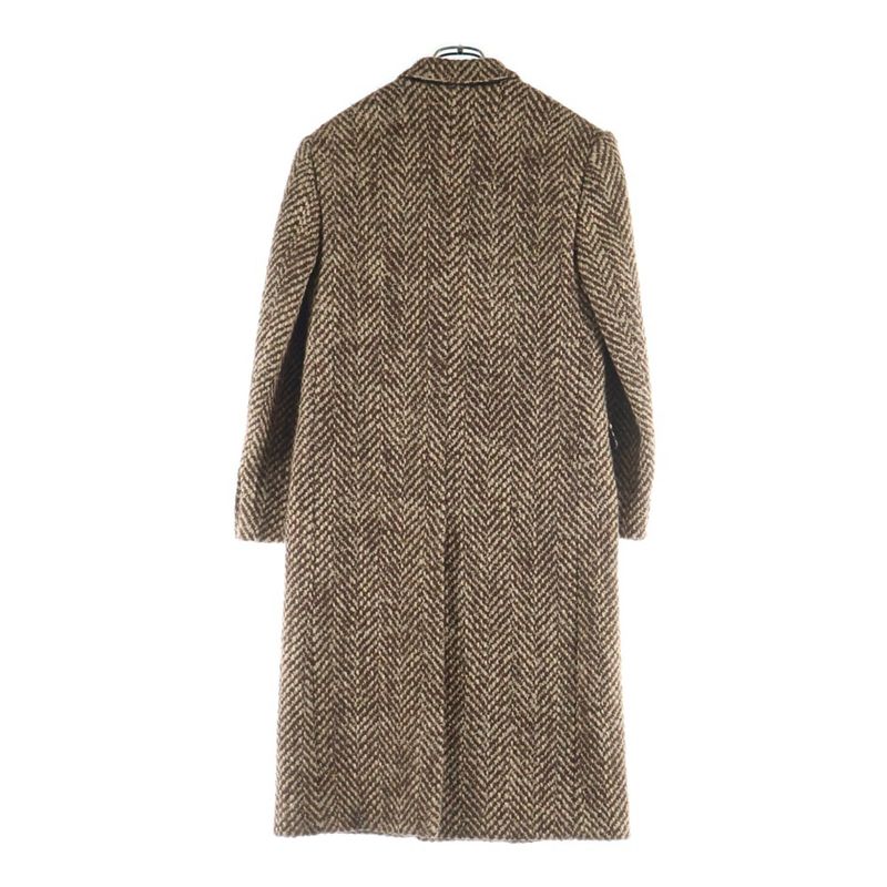 Celine Double Pocket Peak Lapel Herringbone Long Coat Brown