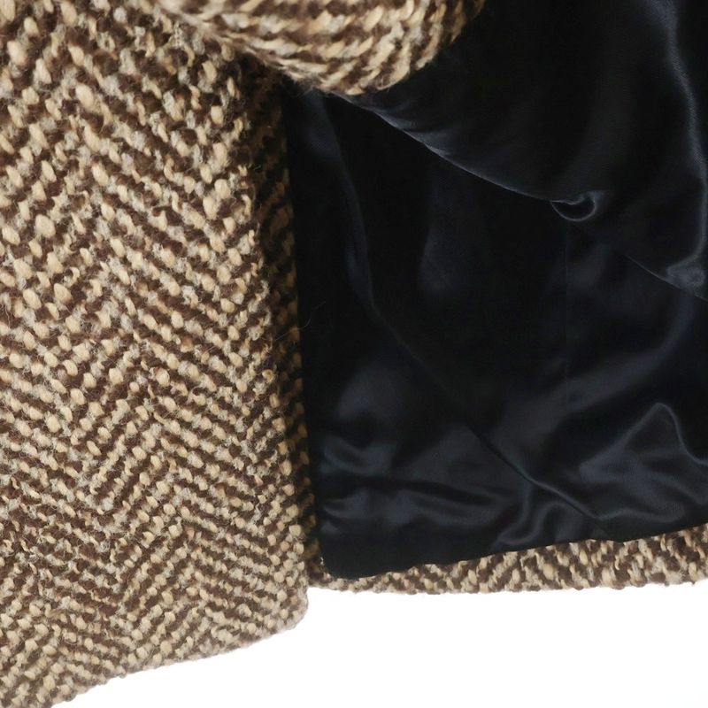 Celine Double Pocket Peak Lapel Herringbone Long Coat Brown