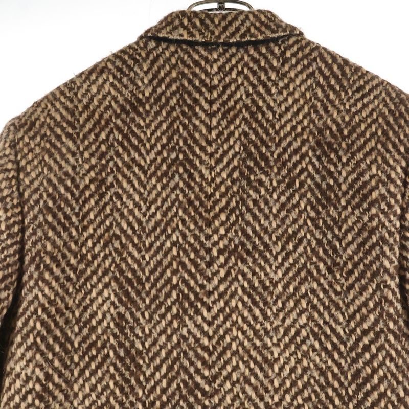 Celine Double Pocket Peak Lapel Herringbone Long Coat Brown